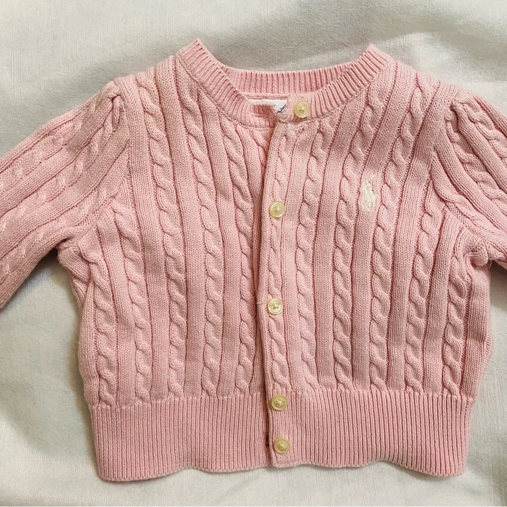 Ralph Lauren Baby Girls Cable Cardigan Sweater French Pink 3mo GUC $50